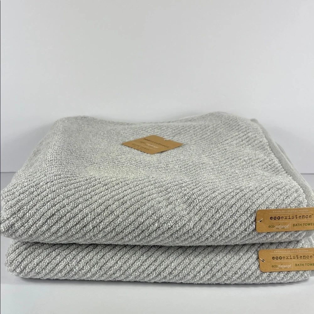 Ecoexistence Bath Towel Set Light Gray Textured Soft Cotton Set of 2 NEW